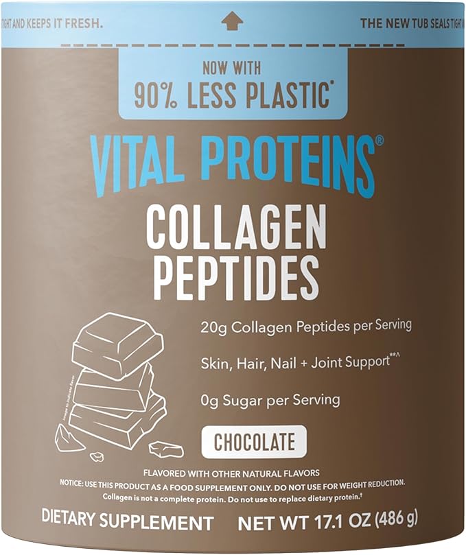 Vital Proteins Grass Fed Collagen Powder Supplement (Type I, III) for Skin Hair Nail Joint - Hydrolyzed Collagen, Grass Fed, Dairy and Gluten Free - Chocolate Flavor, 17.1 oz Canister