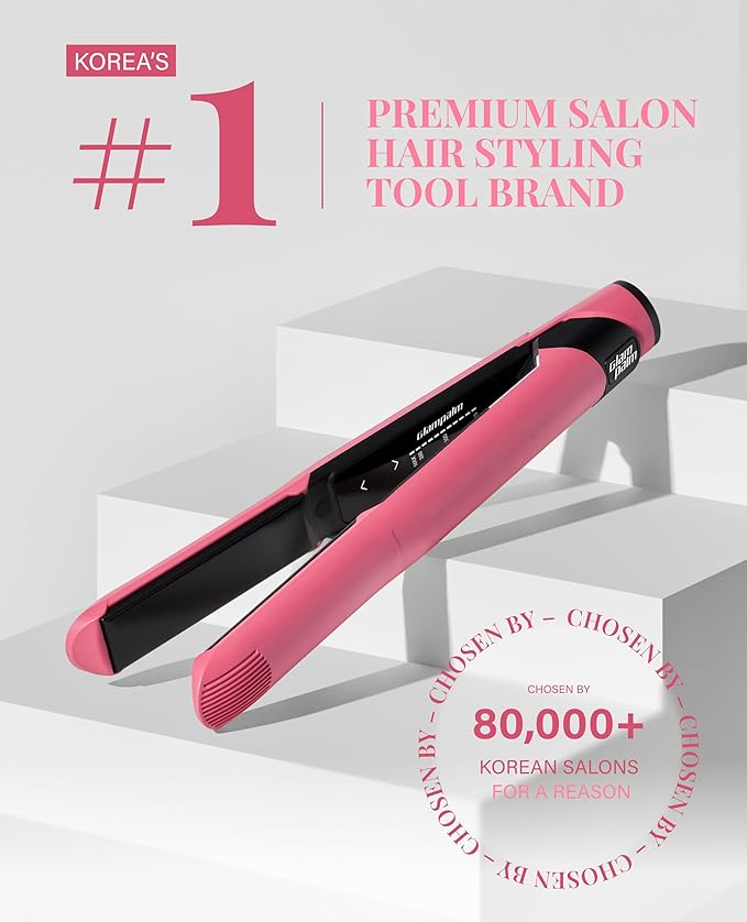 GLAMPALM Hair Straightener 1" Ceramic flat iron Infused with Vita C, Korea's No.1 Professional Salon Tool, 3D Swivel Cord&Dual Voltage, Digital LED(210°–450°), Gifts for valentine's day, Pink (GP201T)