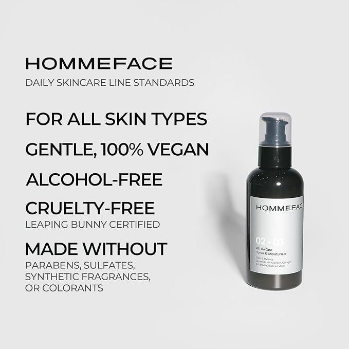 HOMMEFACE Men’s All-in-One Face Toner & Moisturizer, 5.07 fl oz - Lightweight, Alcohol-Free, After Shaving - Korean Skincare Technology with Collagen, Ceramide & Witch Hazel