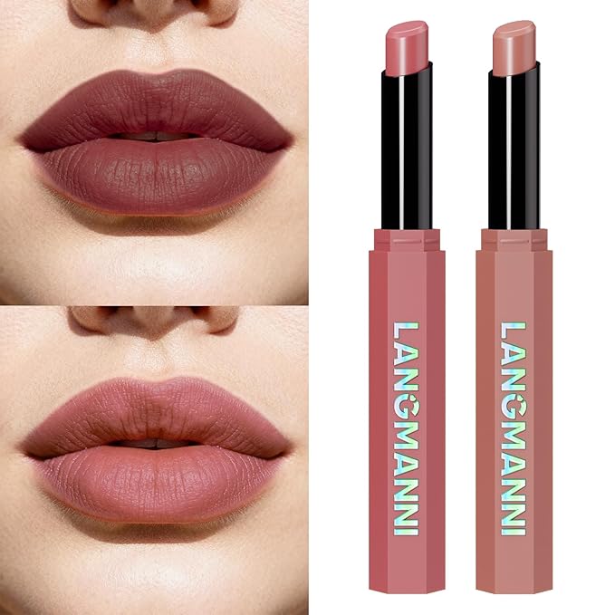 Jolilab 2Pcs Velvet Matte Lipstick Nude Matte Soft Dark Color Stick High Pigmented Long-Lasting Waterproof Lip Stick Lip Balm Beauty Cosmetics Gift for Women(#09+10)