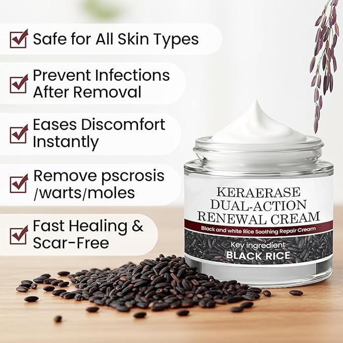 Keratin Erase Dual-Action Renewal Cream – Black & White Rice Soothing Repair Moisturizer – Hydrating Face Cream for Barrier Support & Daily Skin Renewal, Suitable for All Skin Types (2 Pack)