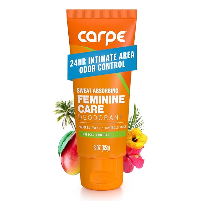 NEW Carpe Feminine Care Intimate Deodorant for Women, pH Balanced and Sweat Absorbing Whole Body Deodorant, Gynecologist Tested, Safe for Private Parts, Tropical Paradise Scent
