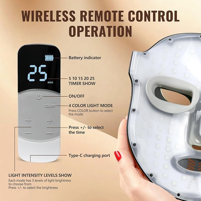 Red Light Therapy Mask for Face,Valentine Gifts for Her Him,4 Modes Acne Removal Wrinkles&Redness Anti-Aging,2000mAh Rechargeable,Wirless Remote,Infrared Photon Facial Mask for Travel Yoga