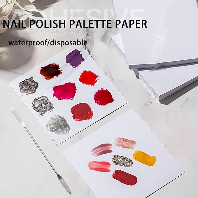 200 Sheets 3 x 3 inch Disposable Nail Polish Palette Paper, Waterproof Makeup Mixing Palette Paper Gel Nail Mixing Tool with 1 Pc Nail Palette Stirring Rod White