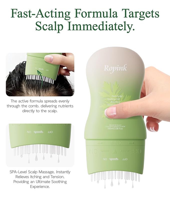 Mugwort Pre-Shampoo Scalp Serum, Anti-Dandruff & Soothing Cleansing Essence with Built-in Brush, Moisturizing Amino Acid Formula to Balance Scalp Barrier, Relieve Itching & Flakes