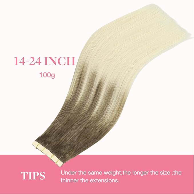 GOO GOO Tape in Hair Extensions Human Hair, 9/60 Balayage Ash Brown to Platinum Blonde, 12inch 80g 40pcs, Skin Weft Seamless Invisible, Silky Straight with Thick Ends, Remy Human Hair