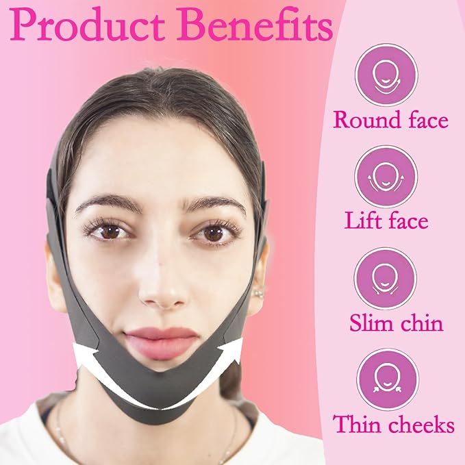 V Line Lifting Mask Chin Strap for Sleeping, Face Lifting Strap, Chin Strap, V Line Mask, Jawline Shaper, Jaw Strap, Double Chin Reducer,Face Lift Tape & Snoring Solution (Black-)