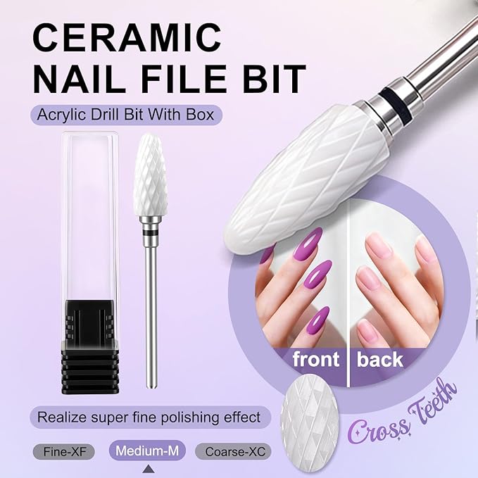 Fantexy 3/32" Ceramic Nail Drill Bit - Remove Acrylic Hard Gels Quickly and Safely,White Ceramic Cone File Bit for Nail Art,Manicure,Pedicure,Gel,Cuticle Clean(Extra Coarse - XC)