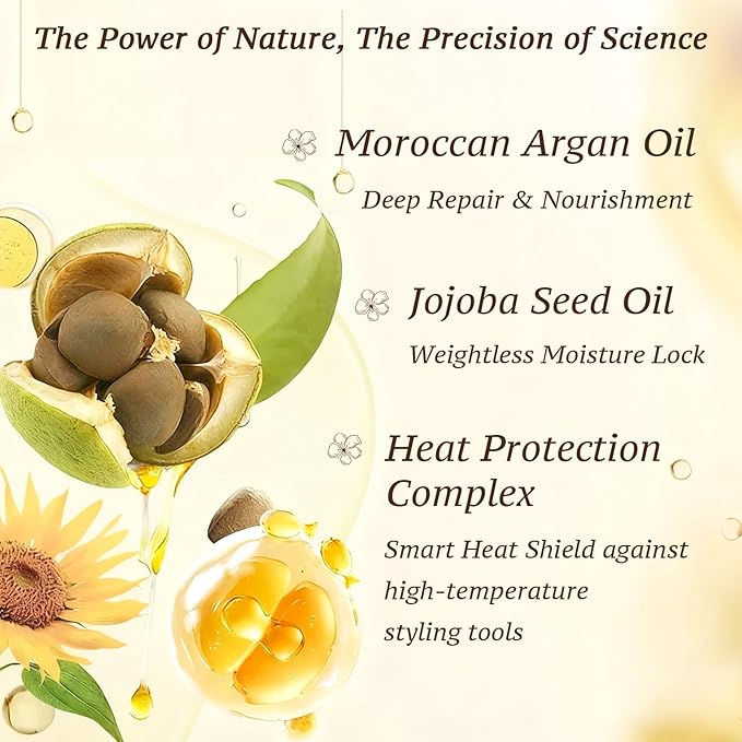 Hair Oil - Weightless Moroccan Hair Care Serum for Damage Repair, Frizz, Split Ends & Shine - Heat Protectant Treatment - Paraben, Phthalate & Sulfate Free - 1.7 Fl Oz