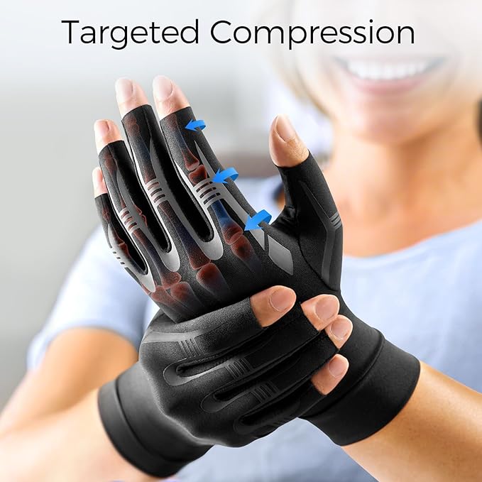 FREETOO All-Around Compression Arthritis Gloves for Women for Pain, Carpal Tunnel Relief Gloves for Men, Hand Compression Gloves for Crocheting, Rheumatoid Arthritis. Fit Palm 7.3‘’-8.3‘’ Black M