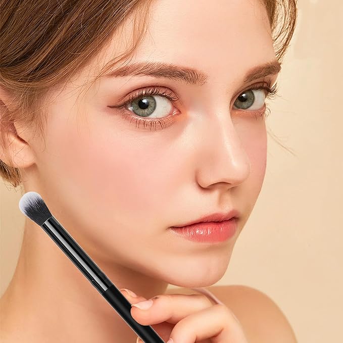 Eye Makeup Brush Set 5pcs, Small Makeup Brush for Eyeshadow, Eyeliner & Eyebrow – Thin Makeup Brush with Blending, Concealer, Detail & Dual-Ended Brow Brushes, Soft Bristles, Travel Makeup Kit (Black)