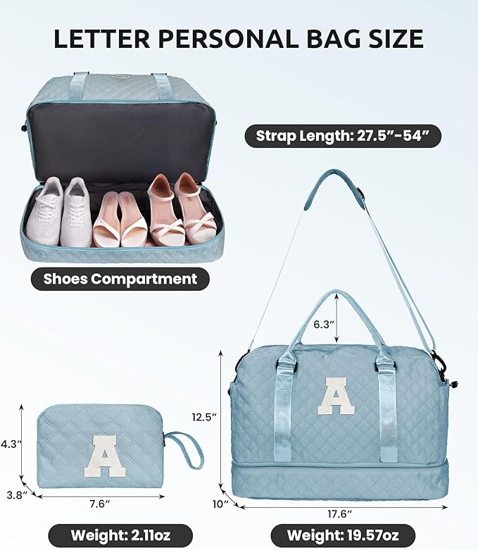 Duffle Bag for Women - Personalized Overnight Weekender with Shoe Compartment, Shoulder Strap & Trolley Sleeve