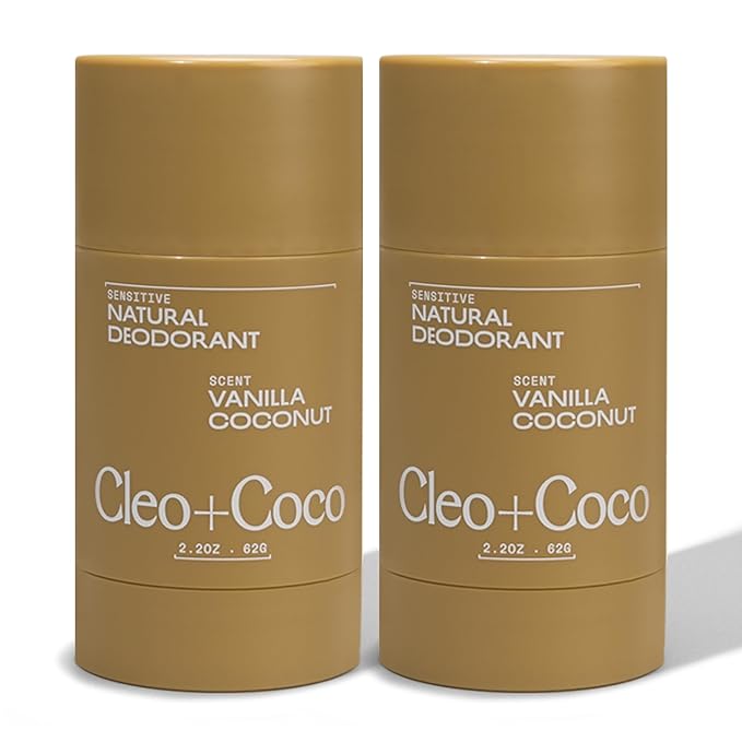 Cleo+Coco Sensitive Deodorant Balm, Vanilla Coconut (2-Pack, 2.2 oz Each), Aluminum-Free, Baking Soda Free Natural Deodorant with 5X Odor Fighters, Vegan, No Synthetic Fragrance