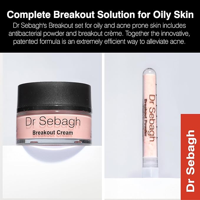 Dr Sebagh Complete Breakout Solution for Oily Skin - 1 x Balancing Cream (1.7 fl oz.) & 5 x Spot Treatment Powders (0.07 oz.) | Award-Winning | Rapid & Effective Results for Blemish-Prone or Oily Skin
