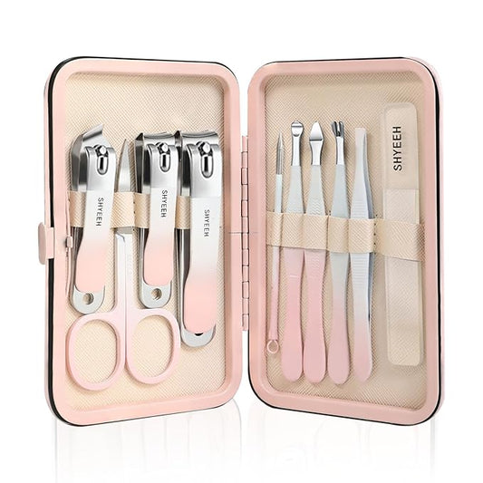 Manicure Set, 10 pcs High-Carbon Steel Nail Clippers Set, Portable Mini Manicure and Pedicure Kit, Travel Grooming Nail Kit with Leather Bag for Men and Women