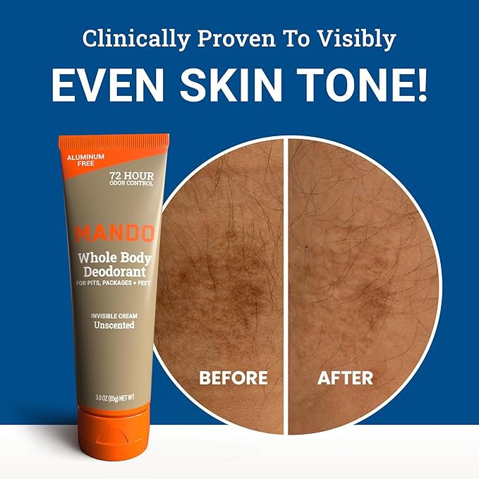 Mando Whole Body Deodorant For Men - Invisible Cream - 72 Hour Odor Control - Aluminum Free, Baking Soda Free, Skin Safe - 3 ounce (Pack of 2) - Unscented