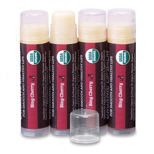 Earth's Daughter USDA Organic Cherry Lip Balm 4-Pack- Cherry Flavor - Beeswax, Coconut Oil, Vitamin E - Best Lip Repair Chapstick for Dry Cracked Lips.