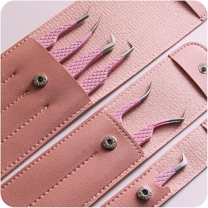 Eyelash Extension Tweezers,Fiber Tip Grip Boot Volume Lash Tweezers,Professional Pointed Lash Extension Tweezers for Easy Lash Application and Removal(2Pcs-F06/08)