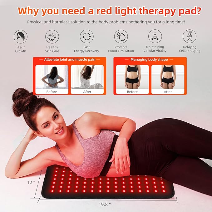 Red Light Therapy for Body Large 19.8" x 12" Infrared Heating Pad Wrap for Back Waist Shoulder Knee Feet Joints Pain Relieve, Diminish Inflammation, Ideal Gift