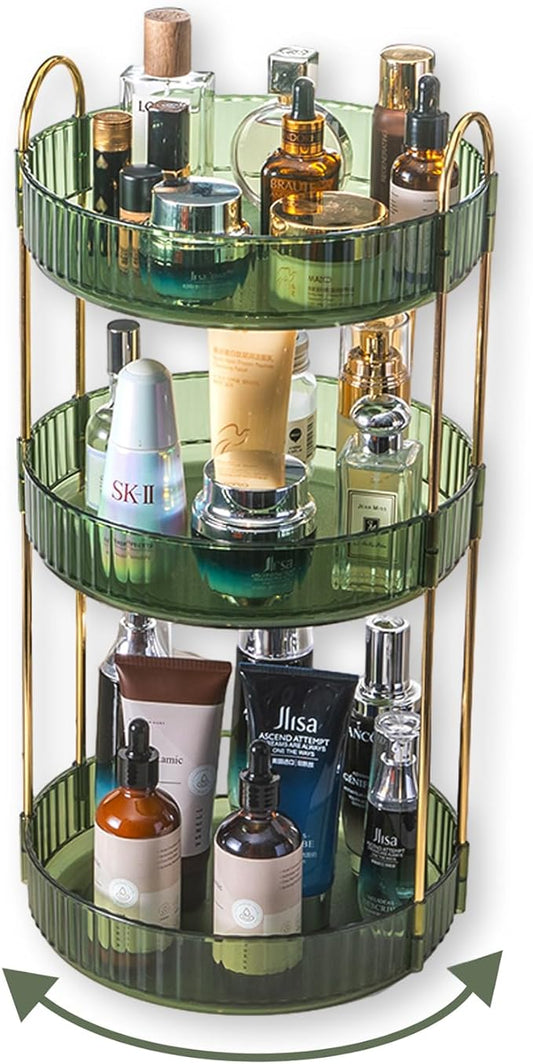 360 Rotating Perfume Organizer,3 Tier Large Capacity Make Up Organizers and Storage,Makeup Organizer for Bathroom,Cosmetic Perfume Stand Holder (Green-3 Tier)