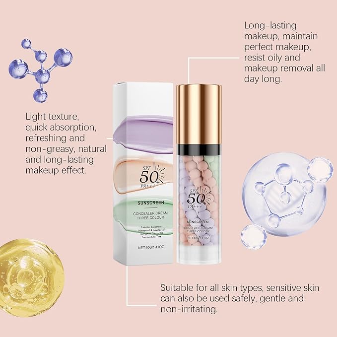 3-Color Protective Primer, Color Correcting Face Primer with Concealer, Hydrating Pore-Minimizing Makeup Base for Flawless Long-Lasting Wear