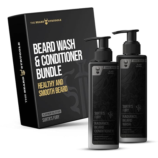 The Beard Struggle - Radiance Beard Wash & Conditioner Bundle for Men - Platinum Collection - Pack of 2, Surtr's Fury - Nourish, Cleanse, Softens, & Strengthens Beard