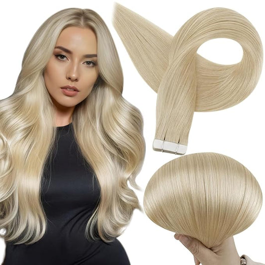 Full Shine Tape in Hair Extensions Blonde 22Inch Hair Extensions Real Human Hair Natural Straight 50G Seamless Skin Weft Human Hair Extension Tape ins Invisible Tape in Human Hair Extension 20Pcs Remy