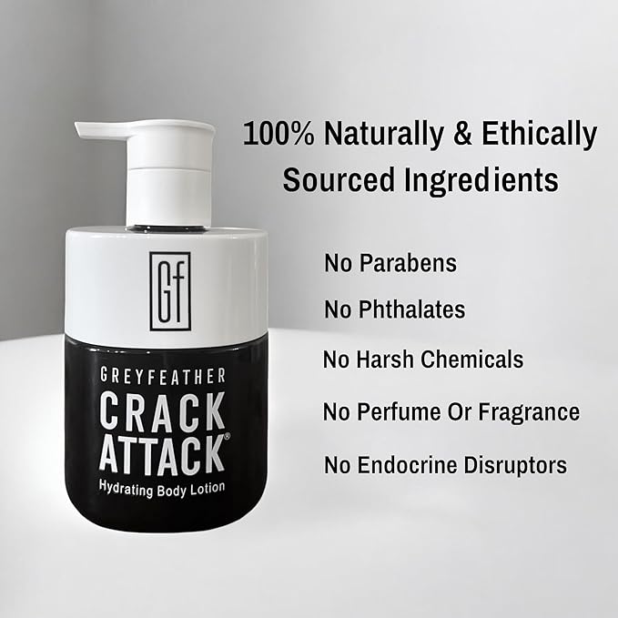 Crack Attack Hydrating Body Lotion for Dry Cracked Skin – Fast Absorbing, Mint Scented, Non-Greasy Moisturizer with Aloe, Shea Butter, Emu Oil, Tamanu – Heals Hands, Feet, Elbows, Full Body Repair
