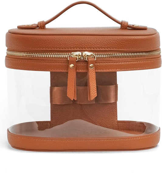 Popvibe Clear Makeup Bag Travel Cosmetic Case Transparent Toiletry Bag with Zipper, Portable Make Up Organizer Traveling Compact Car Bag for Essentials