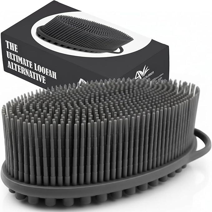 Avilana Premium Silicone Body Scrubber - 8 Years Trusted Since 2017 - SGS Certified Food Grade Dual Sided Bath Brush, Quick-Dry Exfoliating Loofah Alternative, Massage Brush Sensitive Skin Women Men