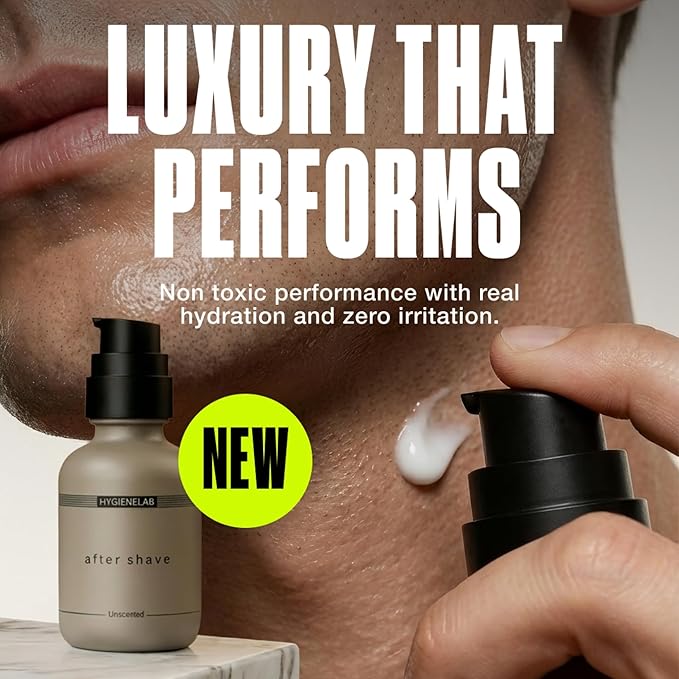 HygieneLab After Shave, Yuka Rated 100/100 – Unscented, Non-Toxic Aloe Vera & Vitamin E Formula for Sensitive Skin, Helps Soothe Razor Burn, Lightweight Moisturizer (3.38 oz)