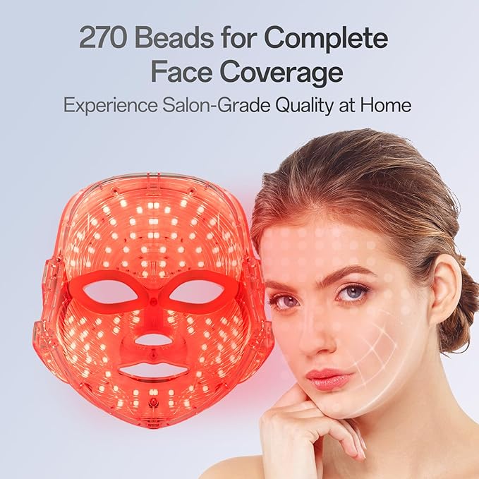 Red Light Mask for Face, 7 Color Red Light Facial Masks, At-Home Facial Care Device, Portable, Cordless, and Rechargeable
