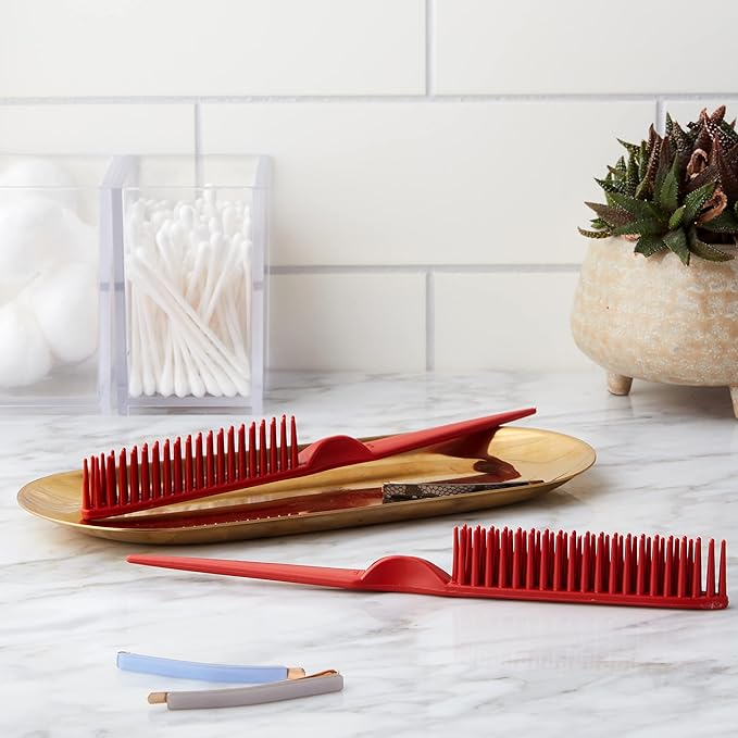 3 Row Styling Comb For Detangling, Defining And Separating Curls (Red)