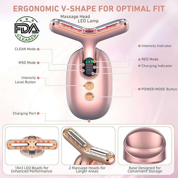 Micro-Current Face Beauty Device, 3 Modes, Red Light Therapy for Face and Neck, Multifunctional Facial Massager Tool