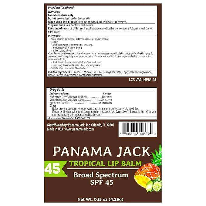 Panama Jack Passport to Flavor - Travel Sunscreen Lip Balm Bulk SPF 45 Stick - 8 Pack Dreamsicle, Mango, Tropical & Vanilla