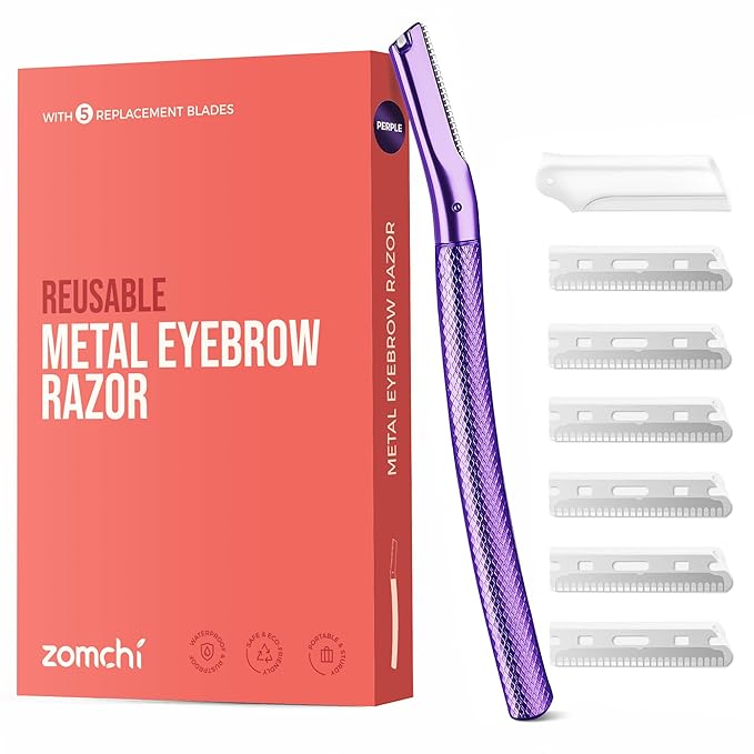 ZOMCHI Eyebrow Razor, Face Razors for Women&Men, Eyebrow Trimmer Shaper with Precision Cover, Facial Shaver with 6 Blades (Purple)