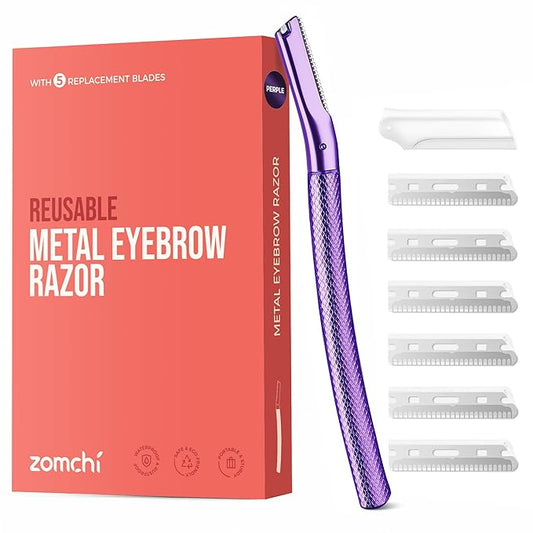ZOMCHI Eyebrow Razor, Face Razors for Women&Men, Eyebrow Trimmer Shaper with Precision Cover, Facial Shaver with 6 Blades (Purple)