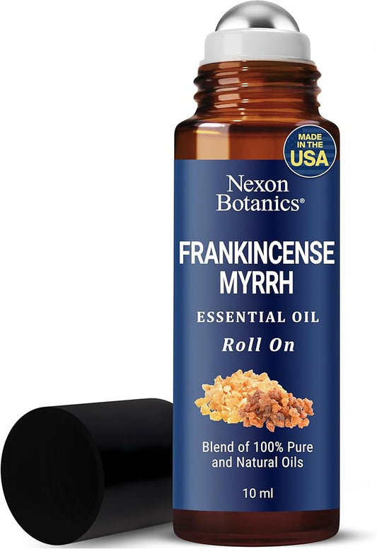 Frankincense & Myrrh Essential Oil Roll-On 10ml - 100% Pure, Natural & Prediluted Oil Blend for Aromatherapy & Skin Care - Nexon Botanics