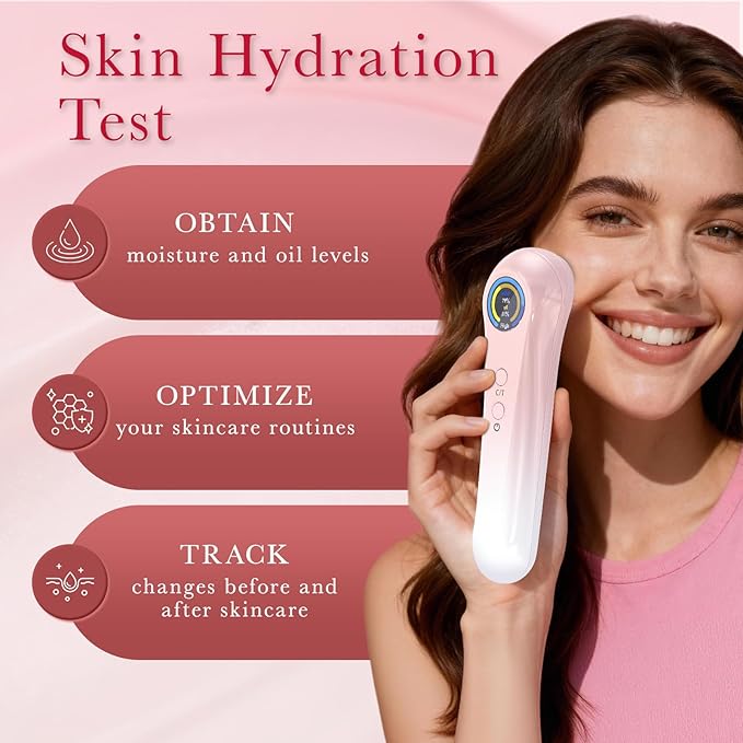 Portable Skin Hydration Tester Home Use, Real-Time Skin Moisture Meter Testing Water & Oil Level with TFT Display, Fast & Accurate Mode Face & Body Hydration Monitor, Skincare Gifts for Women