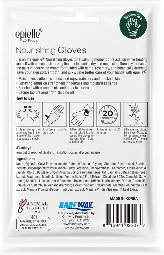Epielle Nourishing Hand Mask 6 Pairs, Repair and Soften with Hemp & Rosemary Extract, Deep Moisturizing Gloves for Dry, Cracked Hands, Self Care Gifts for Women, Spa Kit, Stocking Stuffers (Pack of 2)