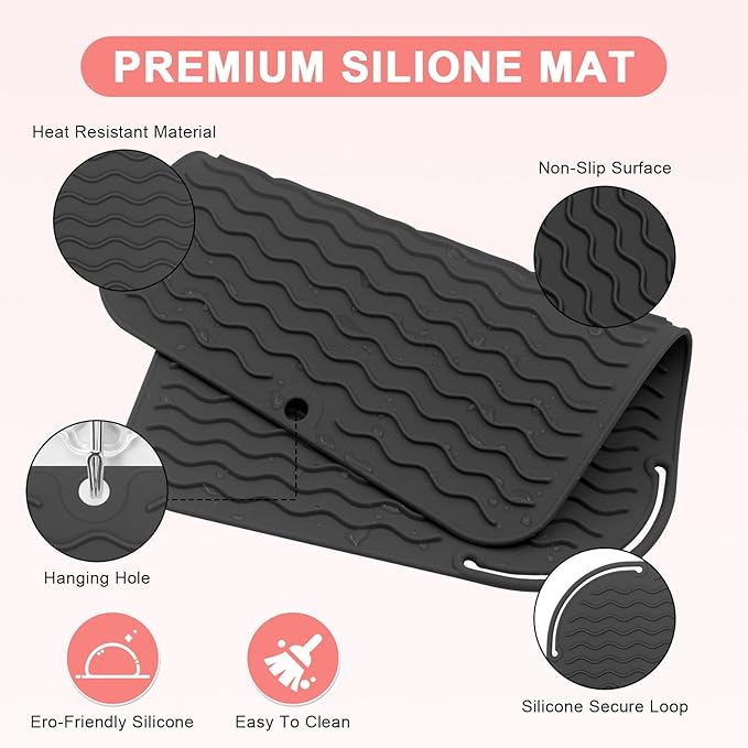 Plus Size Silicone Heat Resistant Mat, Portable Travel Hot Tools Pad Cover for Curling Iron, Flat Iron, Hair Straightener and Other Hair Styling Tools(12.0" x 9.0")