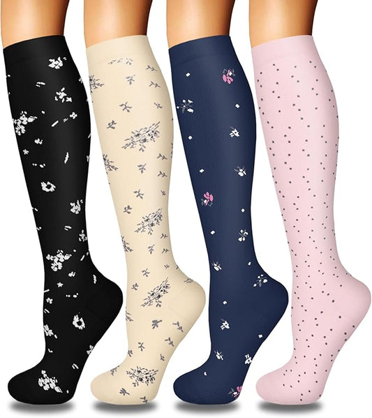 Iseasoo 4 Pairs Compression Socks for Women Circulation-Best Support for Nurses,Running,Athletic,Travel