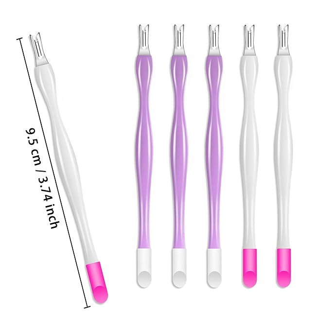 Allstarry 30 Pieces Nail Cuticle Trimmer Remover Plastic Handle Cuticle Pusher Rubber Nail Cleaner Double Head Dead Skin Cuticle Knife Removal Fork Tools for Girls Women and Men - Purple and White