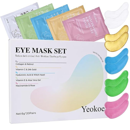 Yeokoe Under Eye Patches for Dark Circles,Eye Mask for Puffy Eyes With Collagen,Retinol,Vitmin C,Hyaluronic Acid and Niacinamide Face Masks Skincare Spa Gifts for Woman 20Pairs