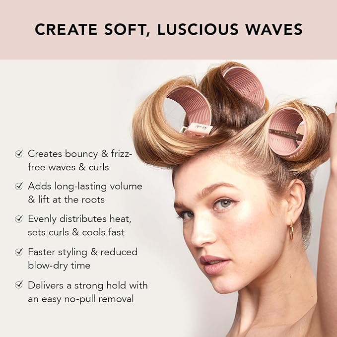 Kitsch XL Ceramic Thermal Rollers - Self Grip Hair Rollers for Blowout Look Long Hair, Medium & Short Hair, Large Hair Rollers for Volume & Curls, Thermal Curlers - Terracotta, 4pcs