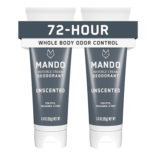 Mando Whole Body Deodorant For Men - Invisible Cream - 72 Hour Odor Control - Aluminum Free, Baking Soda Free, Skin Safe - 3 ounce (Pack of 2) - Unscented