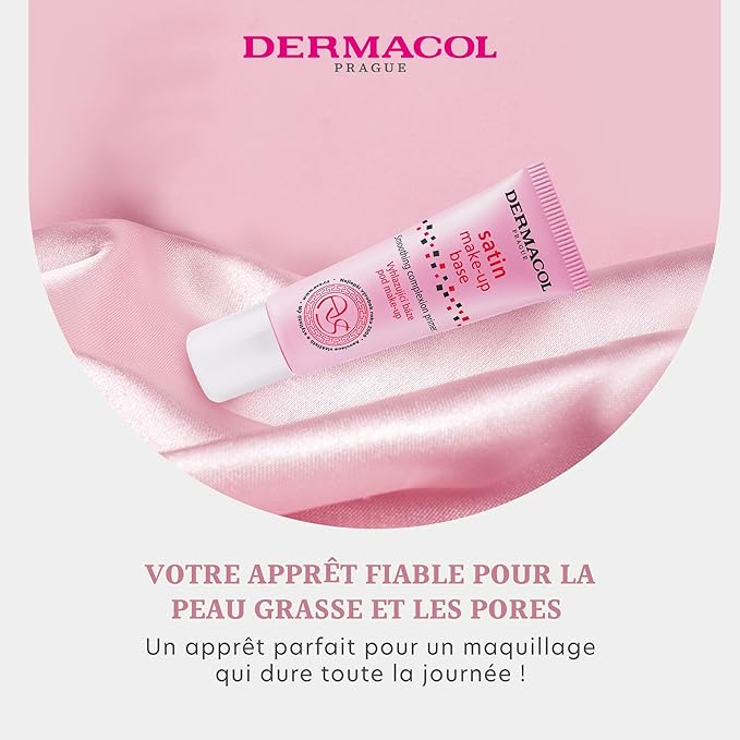Dermacol - Satin Makeup Base, Matte Face Primer for Wrinkles and Pores, Transparent Makeup Primer for Oily Skin & Dry and Combination Skin, Easy to Blend Pore Filling Primer, No Preservatives, 10 mL