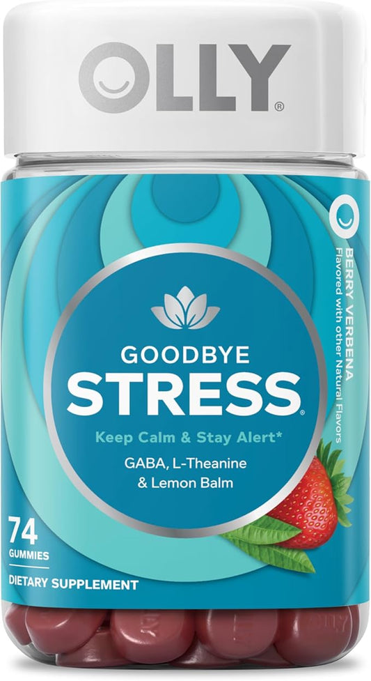 OLLY Goodbye Stress Gummy, GABA, L-Theanine, Lemon Balm, Stress Relief Supplement, Berry - 74 Count