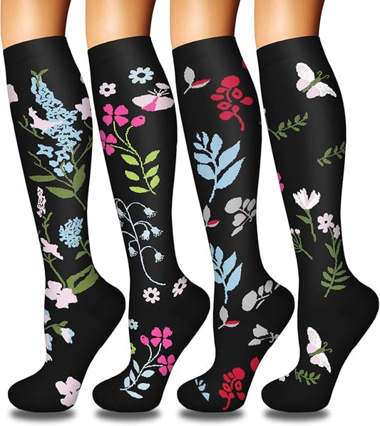 Iseasoo 4 Pairs Compression Socks for Women Circulation-Best Support for Nurses,Running,Athletic,Travel