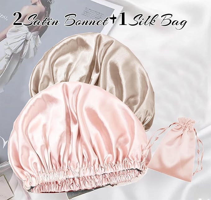 3Pcs Hair Bonnets For Sleeping Satin Bonnet For Women Silk Bonnets Womens Curly Hair Sleep Caps Silky Night Cap